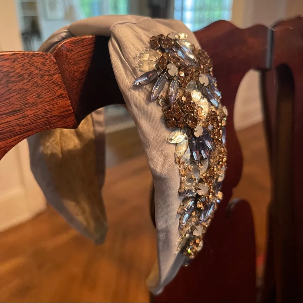 Embellished White and Gold Knotted Headband